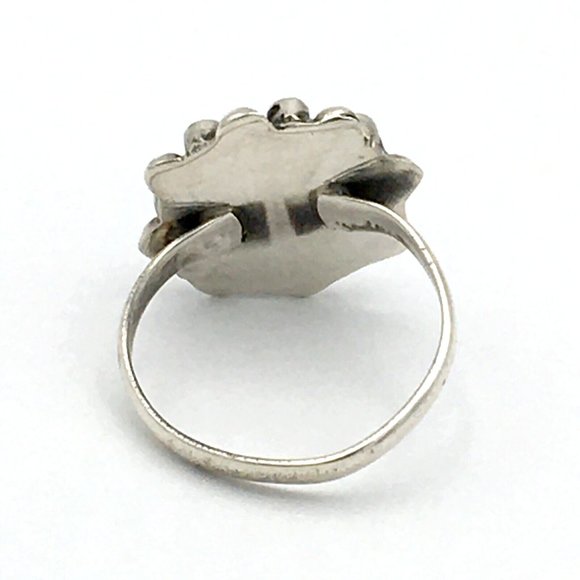 PETIT POINT sterling turquoise flower ring - size 6.5 Mexico southwest style 925 - Picture 5 of 8